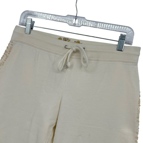 Vintage 90s y2k women's cream sequin‎ lowrise Elain baggy wide leg sweatpants - Picture 2 of 7